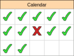 Kalendar mit Haken zur Veranschaulichung von Verfügbarkeit